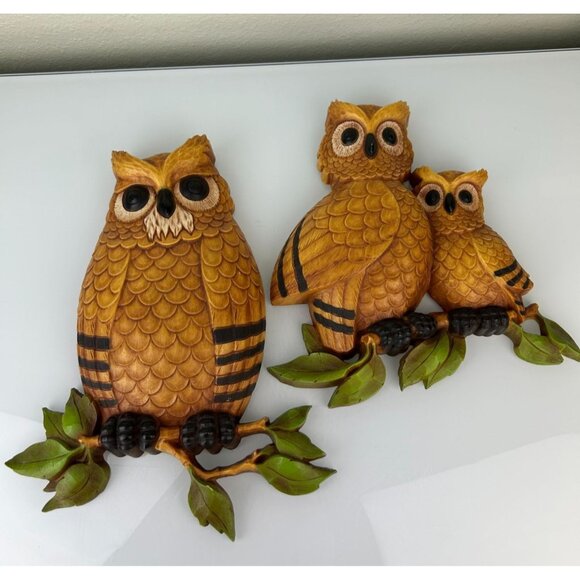 Homco Set of 2 Owl Wall Art Hangings Plastic Mid-Century Modern Vintage Bird - Picture 2 of 16